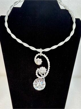 Signed Jeff Lieb Statement Necklace Crystal Drop Wearable Art Modernist Light